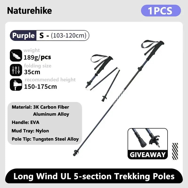 Naturehike bâtons de Trekking en Fiber de carbone 5 Sections bâtons d'escalade pliants portables randonnée en plein air bâtons de marche pliables
