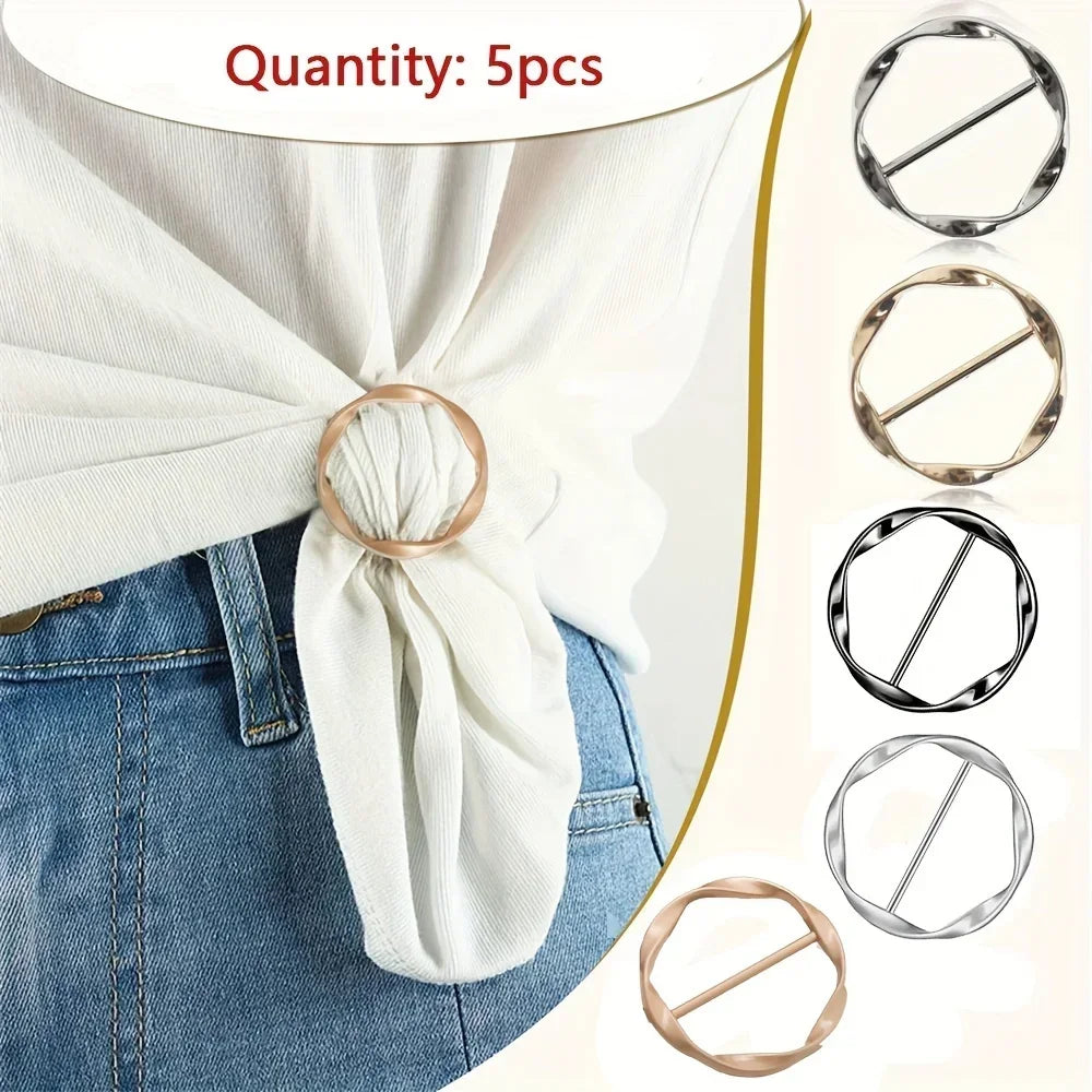 5 Pcs Fashion Round Metal Circle Clip Buckle Shawl T-Shirt Tie Clip Brooch Waist Buckle Versatile Clothing Ring Wrap Holder