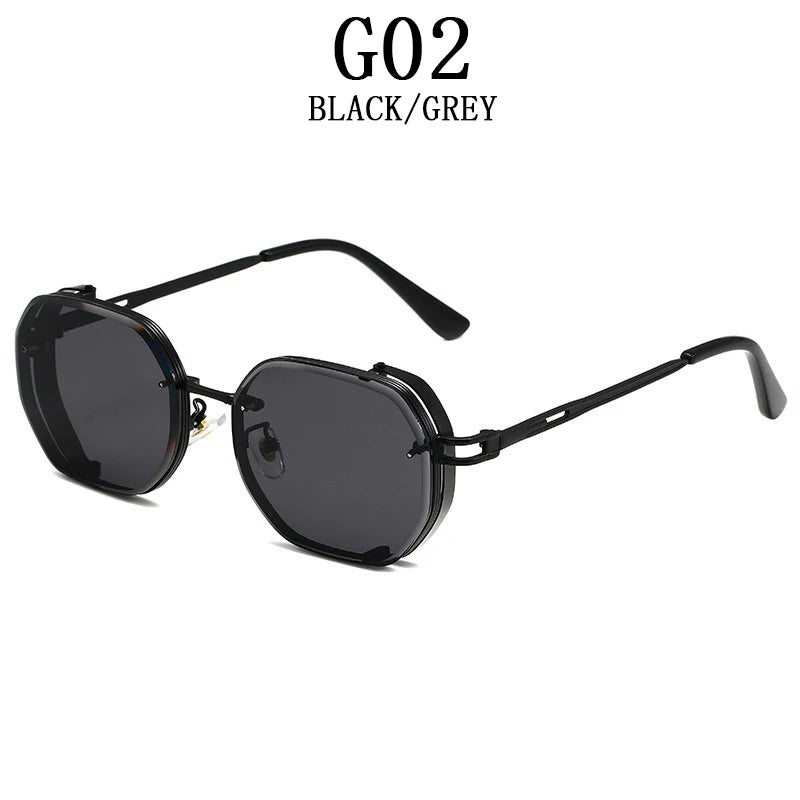 Lunettes de soleil carrées punk pour hommes, nuances rétro, luxe, mode vintage, steampunk, 2023