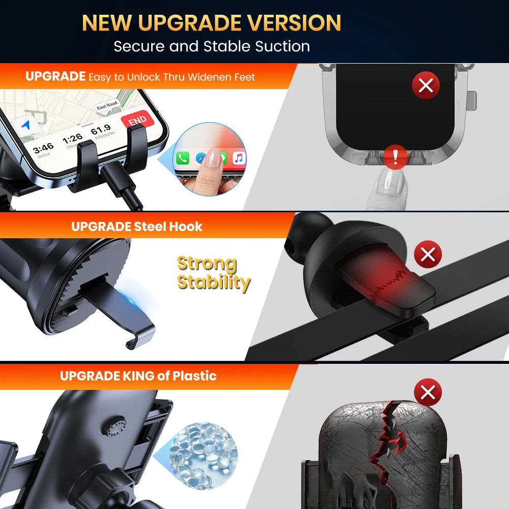 Soporte de teléfono para coche, soporte de teléfono universal de bloqueo automático mejorado TOPK con clip de gancho para rejilla de ventilación de coche para iPhone Samsung