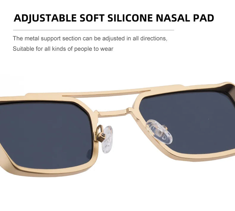 Lunettes de soleil carrées Steampunk hommes et femmes — punk, rétro, mode, vintage, 2025