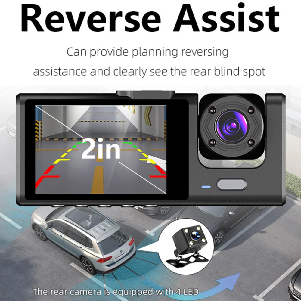 Dashcam 1080P WiFi 2/3 Caméras — Vision Nocturne Avant Arrière Véhicule