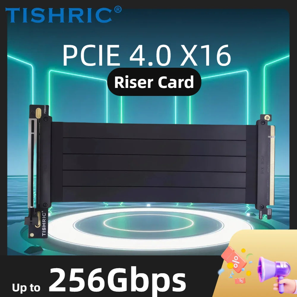 Câble Riser PCI-E 4.0/5.0 X16 TISHRIC pour Carte Graphique, Blindage EMI, Extension Flexible Express Gen 4 pour GPU