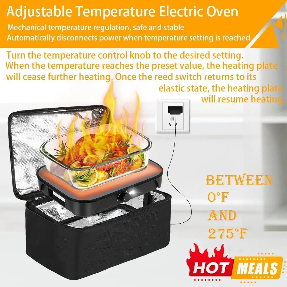 Four portable 100W adjustable food warmer, 12V/24V/110V electric lunch box for adults, personal microwave for reheating