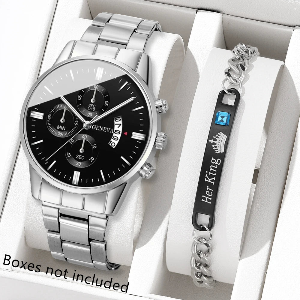 Montre Quartz Acier Inoxydable Homme — Calendrier Affaires Bracelet