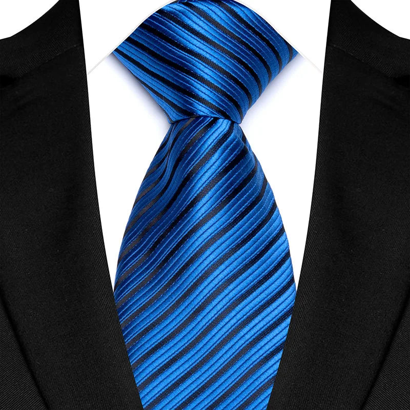 Corbata clásica de cachemira a rayas para hombre, 8 cm, Jacquard, de lujo, color azul real, accesorios, uso diario, regalo para fiesta de boda