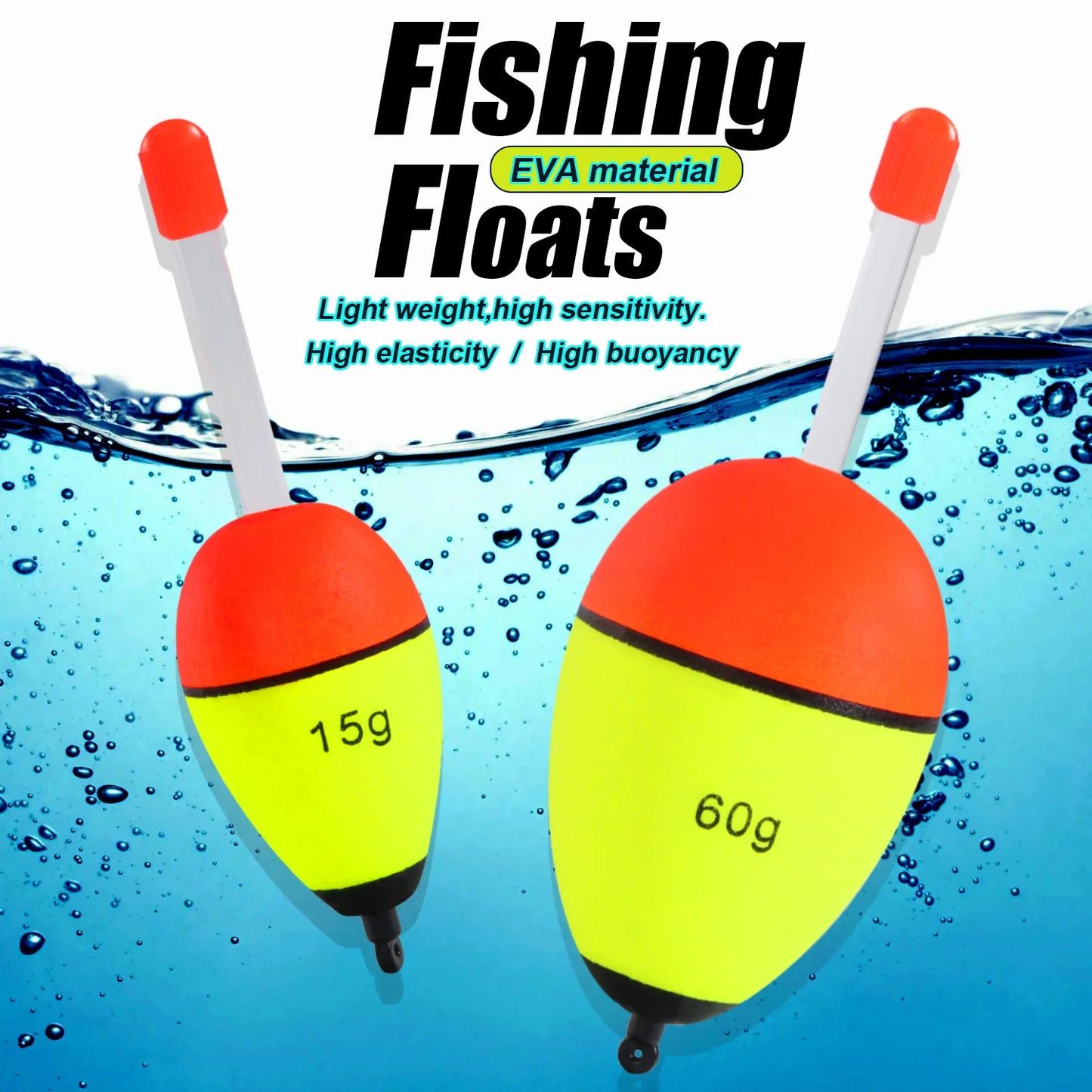Sougayilang 5 pièces bouée de pêche veilleuse avec haute visibilité EVA Double ruban grande boule de ventre pour la pêche de nuit et longue portée