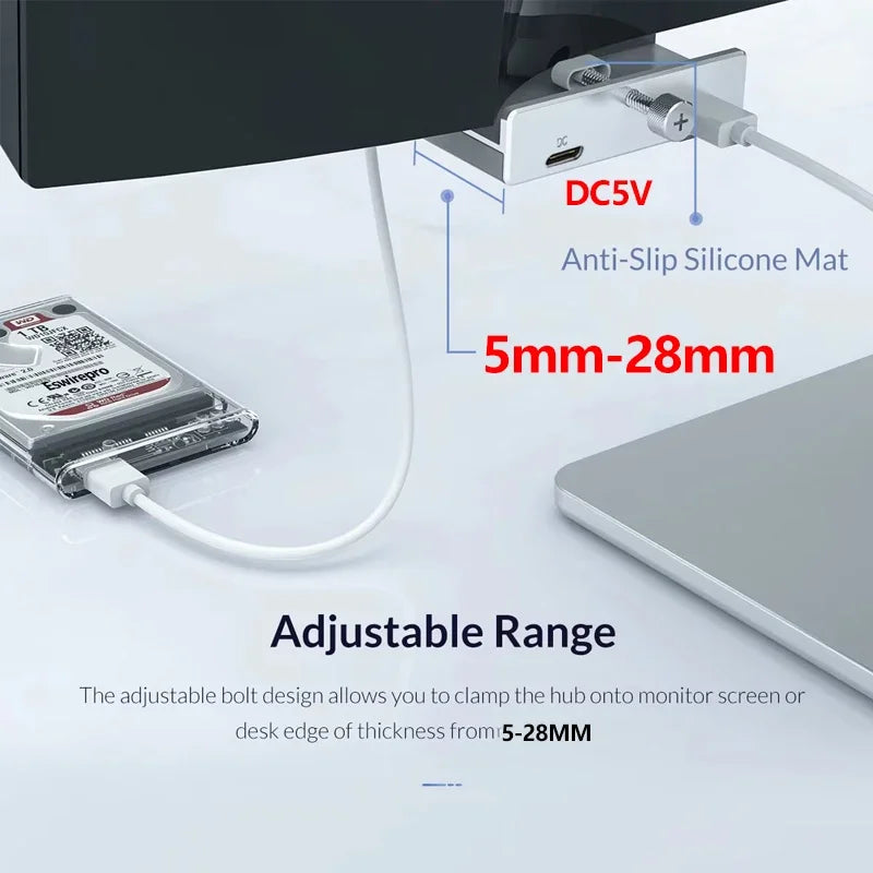 Abrazadera de concentrador USB de 10 Gbps, adaptador divisor USB3.2/3.0/2.0, estación de acoplamiento externa de múltiples clips para iMac Macbook Lenovo, accesorios para computadora de escritorio