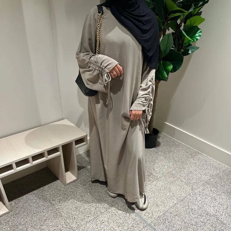 Robe modeste pour femmes musulmanes, arabie saoudite, Eid dubaï, Abaya uni, fête de vacances islamique, couleur unie, turquie, poignets à lacets, vêtements longs, 2024