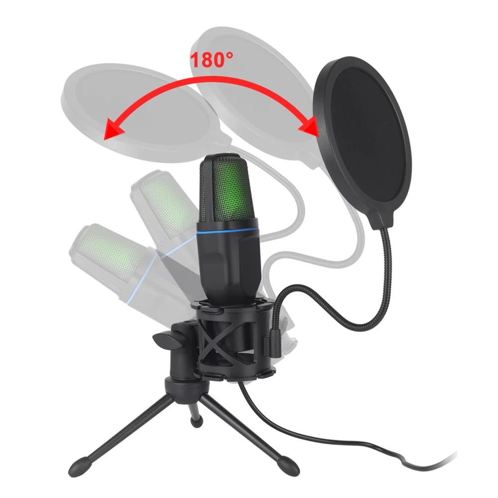 Microphone USB à condensateur RGB – Micro filaire pour gaming, podcast et streaming sur PC et laptop