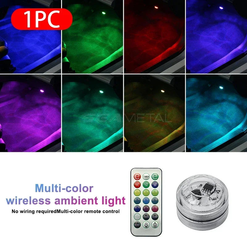 SEAMETAL Luz ambiental LED inalámbrica para interior de coche, lámpara de atmósfera para techo de coche, lámpara de diamante para buceo con control remoto