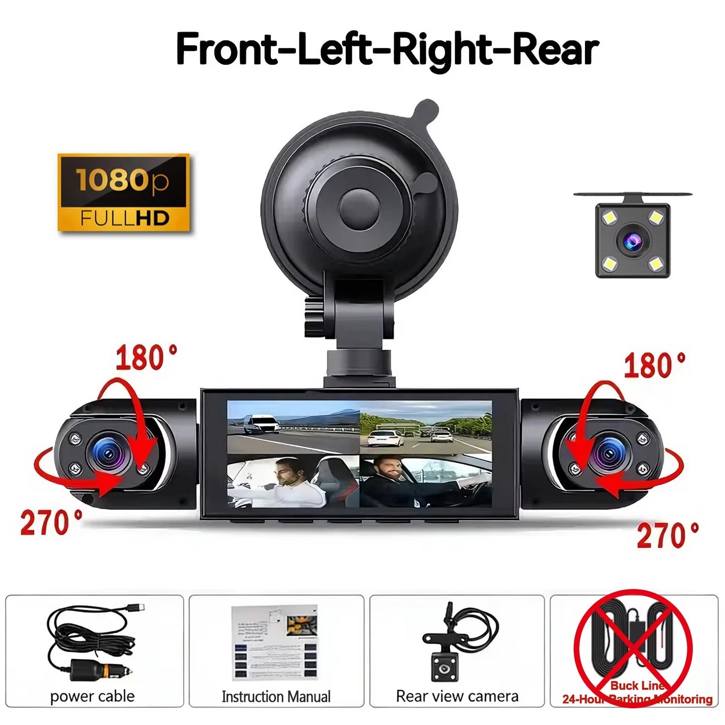 Dash Cam Vehicle DVR 4-Camera Video Recorder for Cars Black Box Front Rear Internal Night Vision Loop Recording 360 Car Dashcam