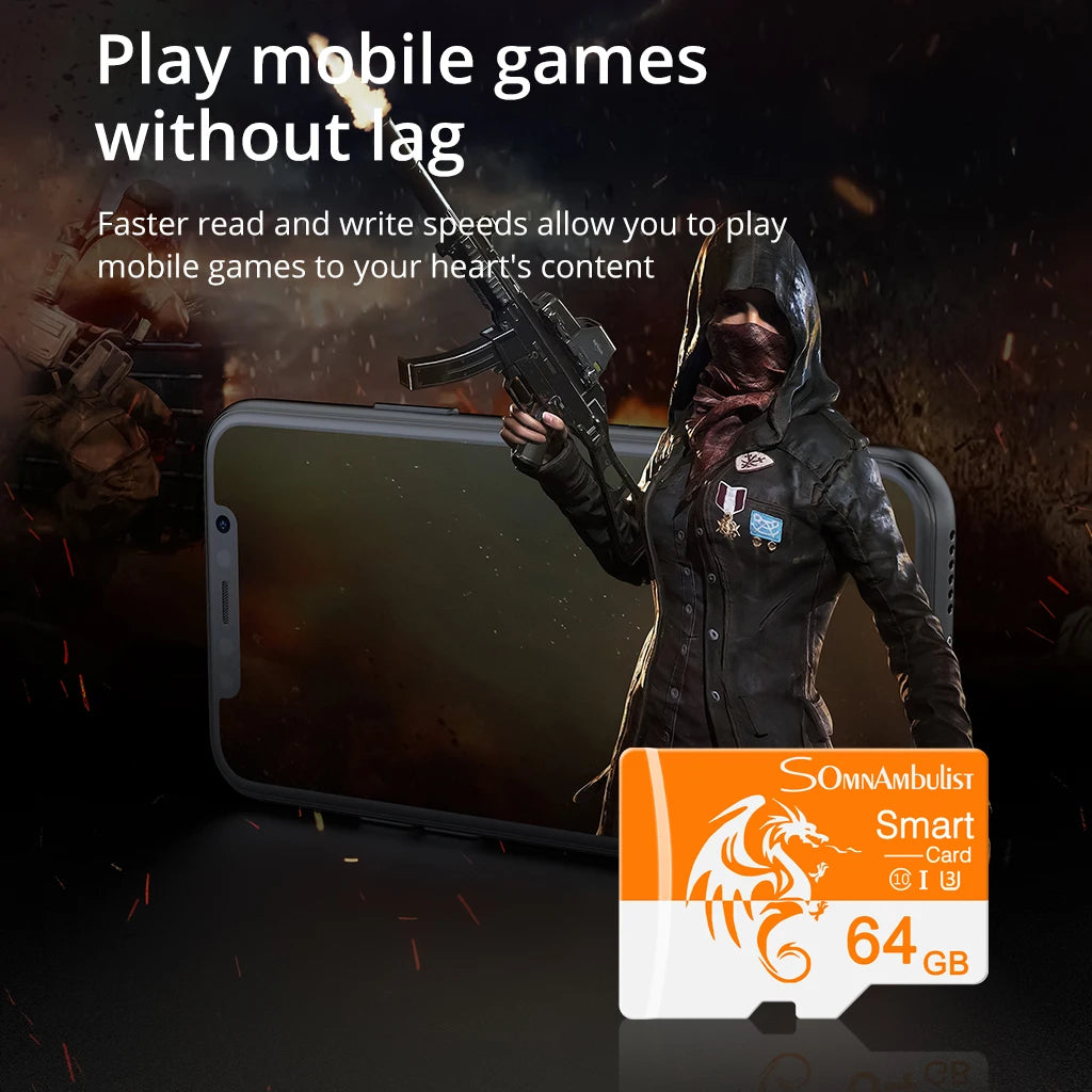 Carte mémoire haute vitesse 64 Go — C10, U3, A1, mini TF, compatible appareils de surveillance audio