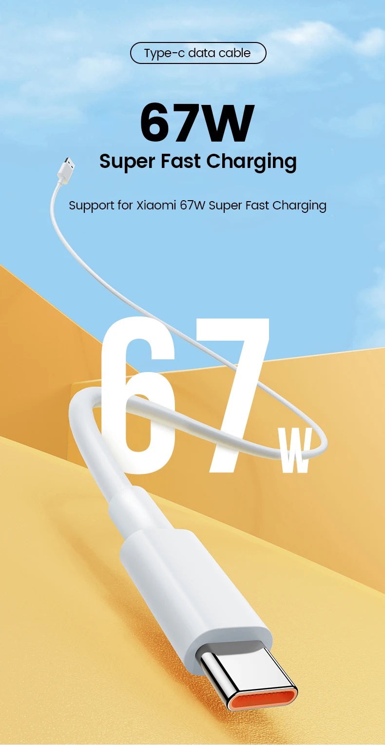 Chargeur USB rapide 67W — adaptateur secteur, câble Type-C 6A, compatible smartphones Android