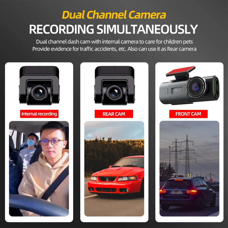 Cámara de salpicadero 4K GPS WIFI APP 24H Visión nocturna Mini lente trasera opcional Dashcam coche DVR grabador de video cámara para coche caja negra