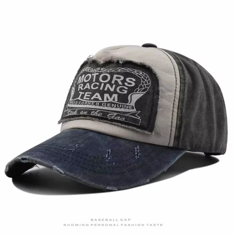 MOTOS estilo Patchwork color vaquero lavado con revestimiento gorra de béisbol Snapback Hip Hop sombrero para protección solar al aire libre