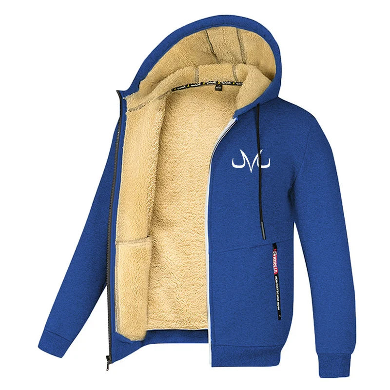Men's Printed Sherpa Fleece Lined Jackets, Plush Winter Warm Coats with Zipper Pockets, Full-Zip Hooded Sweatshirt, Outdoor Outfits