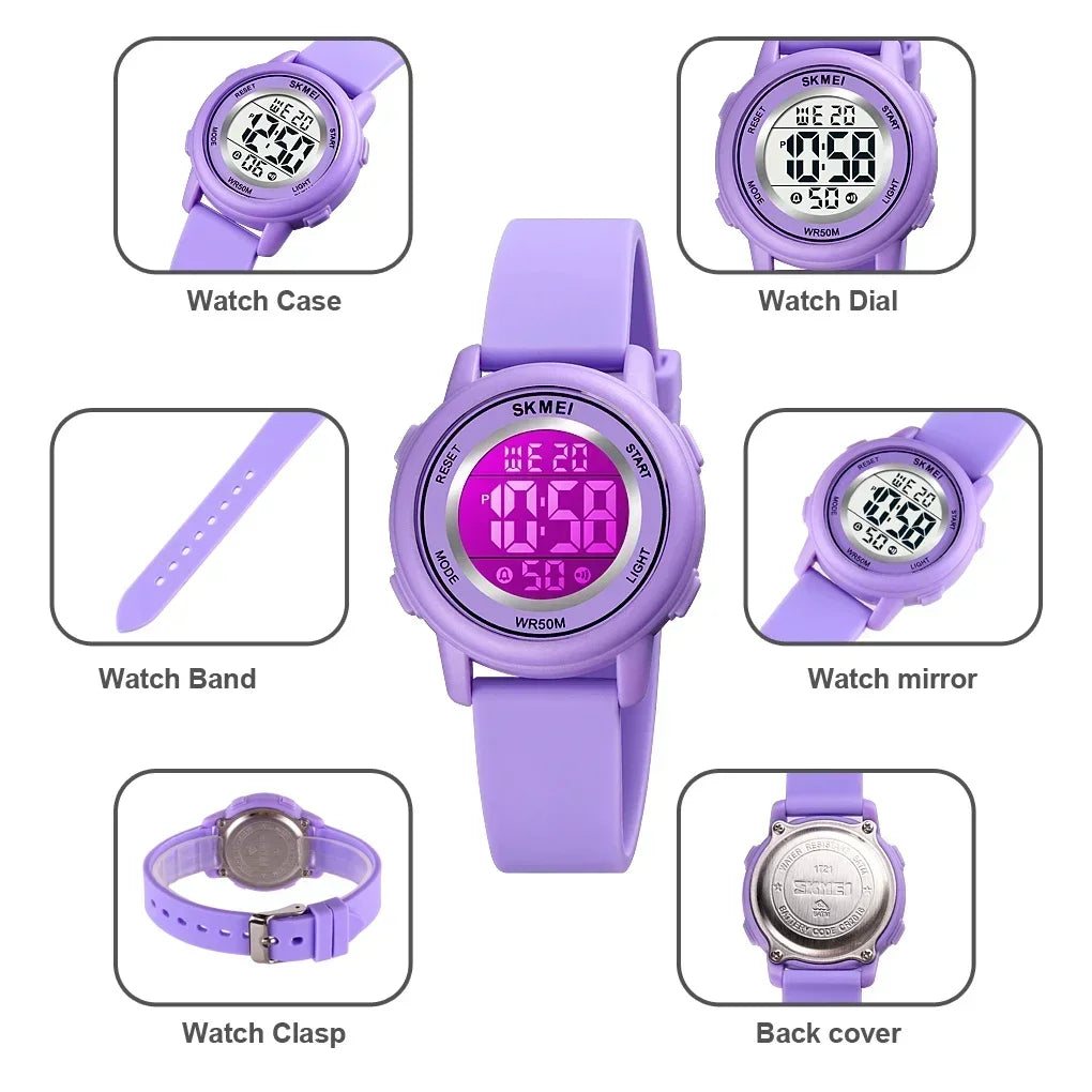 SKMEI 1721 Waterproof Alarm Children's Watches Kids Watch Boys Girls Sport Children's Watch Colorful LED Kids Digital Watches