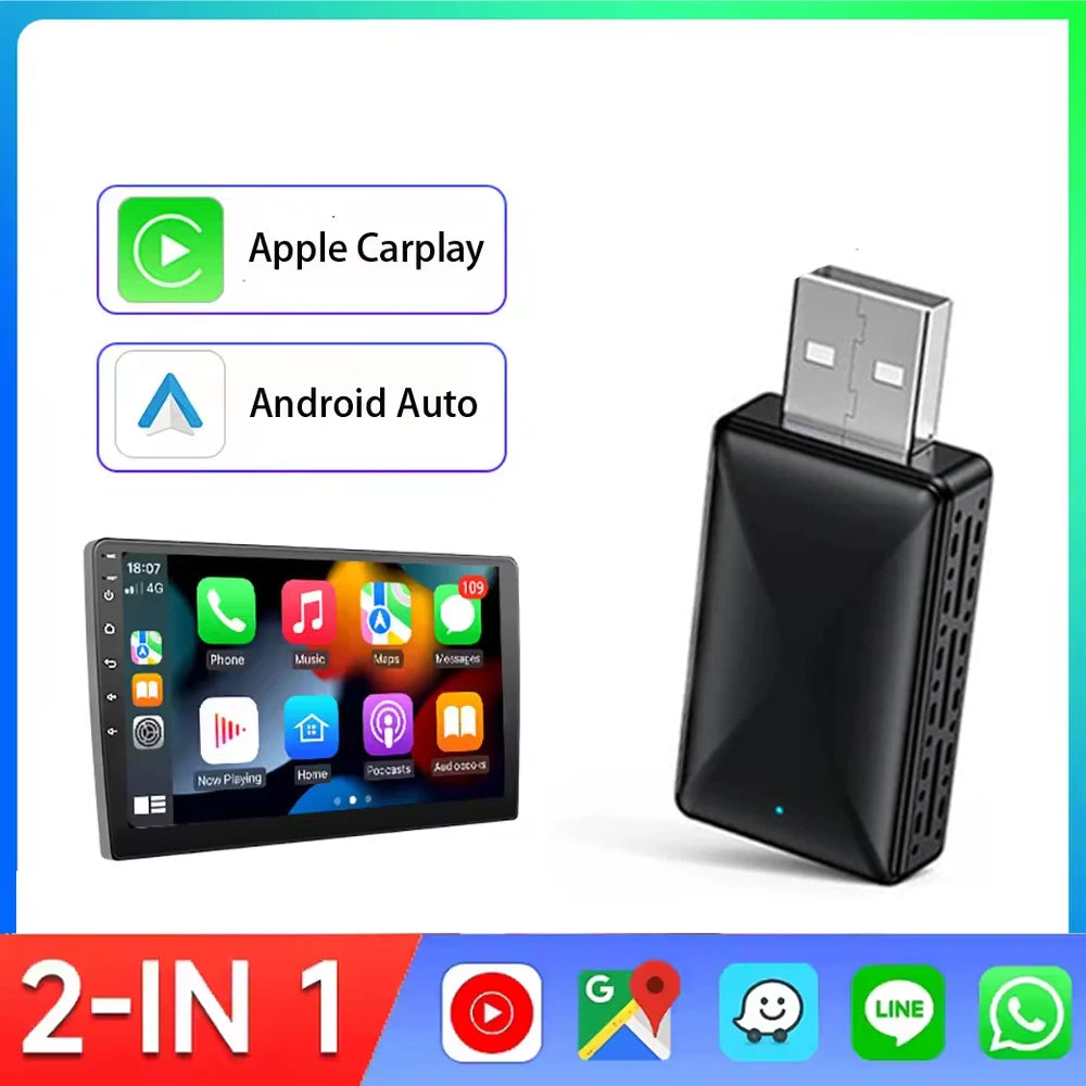 Wired to Wireless 2-in-1 Car Adapter CarPlay Android for OEM Car Radio with USB Plug and Play