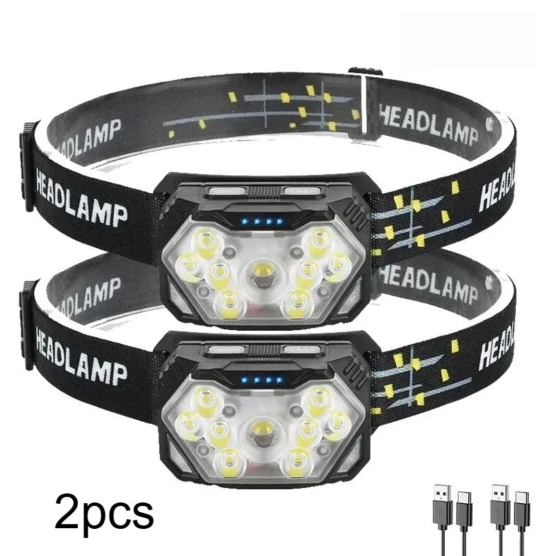 Lampe frontale à 9 LED haute luminosité, lampe frontale à détecteur de mouvement, lampe frontale portable pour la pêche et le camping en extérieur, lampe de travail