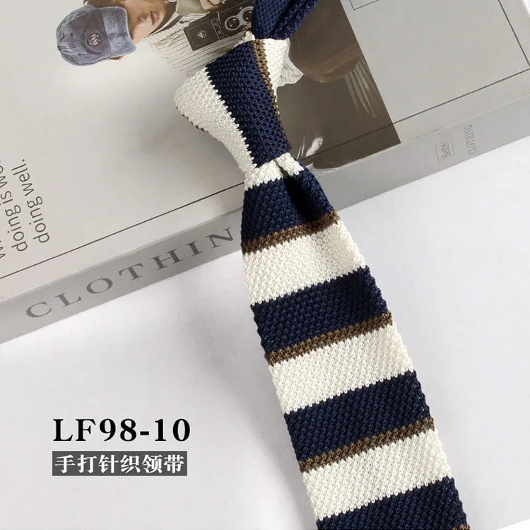 Cravates tricotées rayées pour hommes, rétro étroit, Style coréen, chemises décontractées, accessoires, costume, cravate