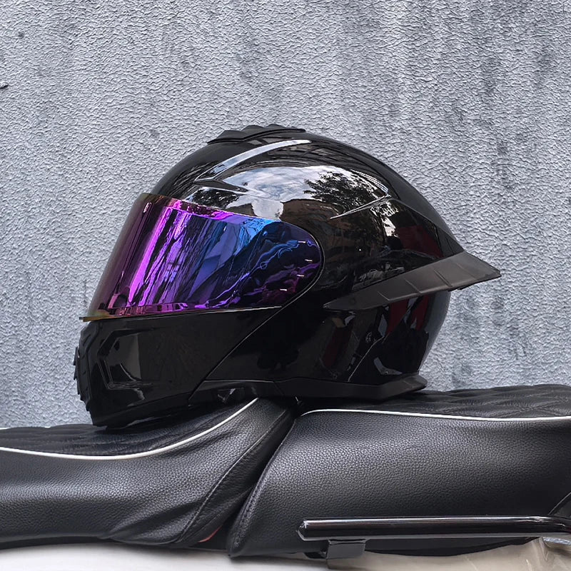 Casque de moto intégral ORZ-B08A, motif Mecha brillant, casque de course, casque de sécurité certifié DOT de Style italien avec Vi teinté