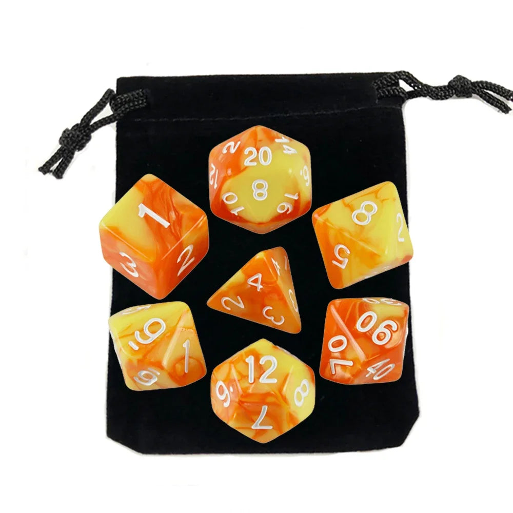 Dados poliédricos con bolsa, juego de mesa, desayunos, DnD, d4,d6,d8,d10,d %,d12,d20, 7 piezas