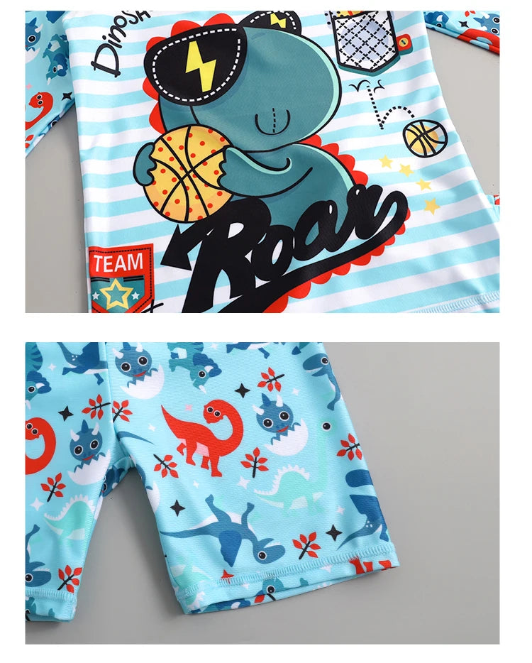 Garçons filles dessin animé mignon maillots de bain printemps été plage vêtements ensemble Protection solaire à manches longues maillots de bain enfants maillot de bain