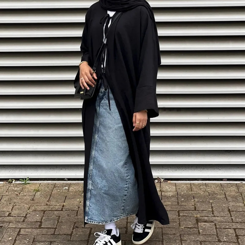 Robe Abaya Ouverte de Luxe pour Femme Musulmane, Cardigan Noir Modeste pour le Ramadan, Arabie Saoudite, Eid Dubaï, Robe de Soirée Islamique, Turquie, Vacances