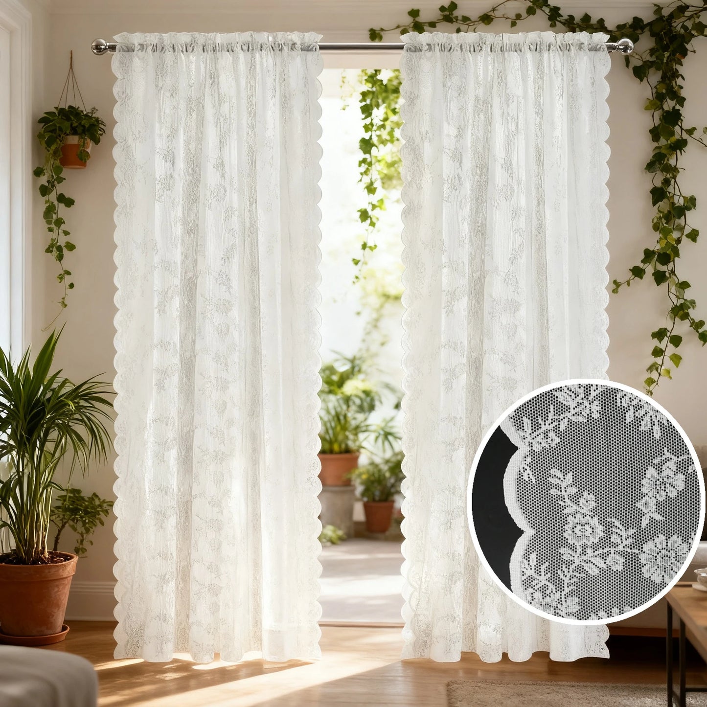 Rideaux transparents en dentelle brodée de fleurs blanches, en Voile de fenêtre de poche pour salon, chambre à coucher, décor de scène de mariage