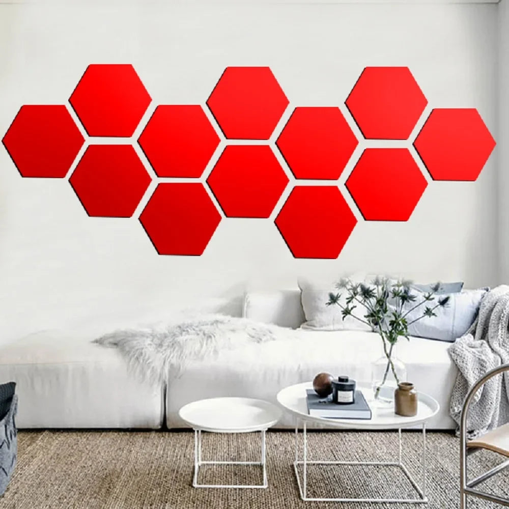 Autocollants muraux en miroir hexagonaux 6/12 pièces, autocollants en miroir acrylique 3D DIY, autocollants adhésifs amovibles, décoration de salon, salle de bain, maison