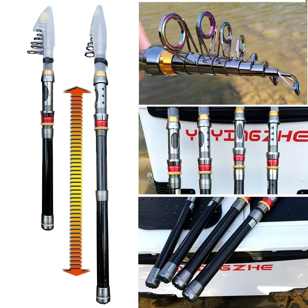 Combo de pêche en fibre de carbone 1,8m à 3,6m, rapport de transmission 5,2:1, moulinet à bobine métallique avec kit de ligne pour eau salée et eau douce