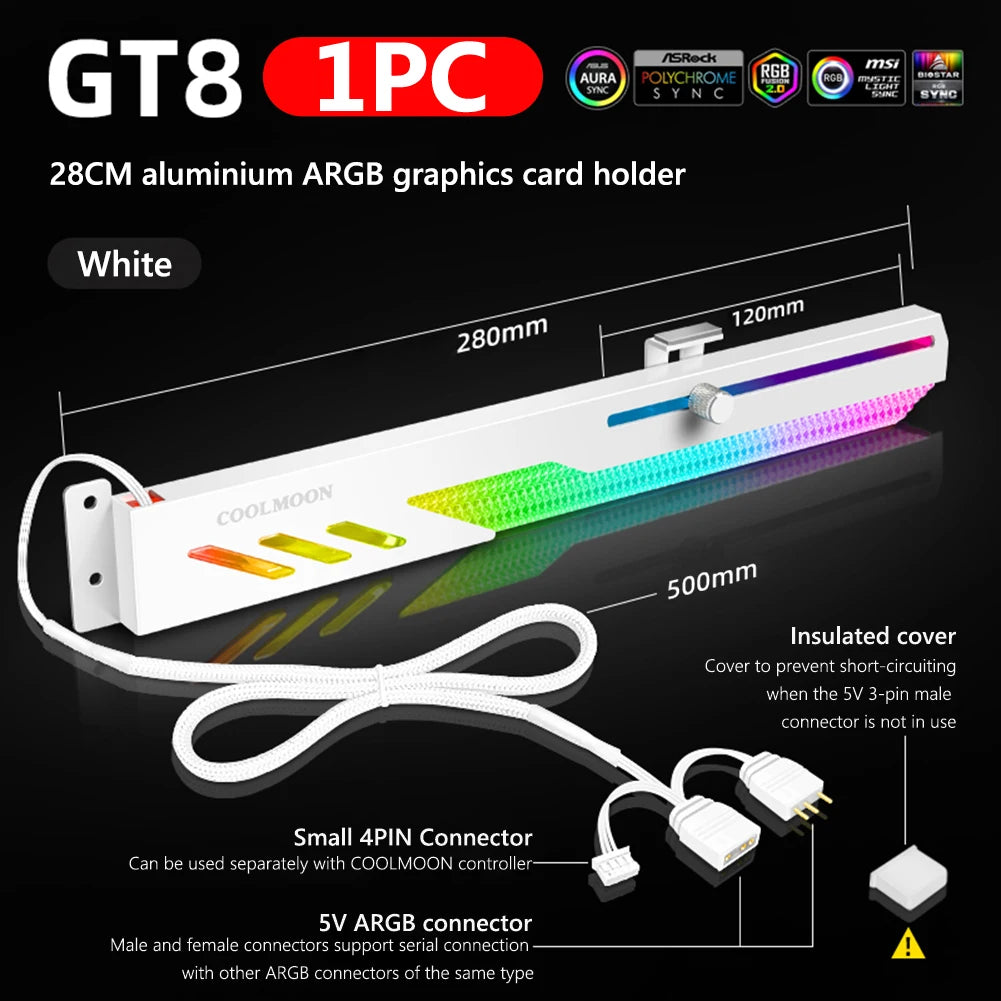 COl'hyMOON-Support de carte vidéo pour ordinateur, support GPU horizontal GT8, support de boîtier PC, kit de refroidissement, 5V ARGB