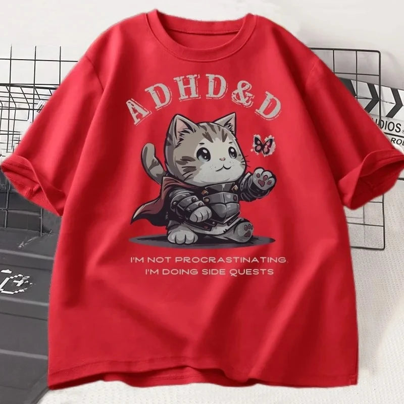 Camiseta divertida con estampado gráfico de TDAH y yo no procrastinamos, camisetas de manga corta de verano, camisetas holgadas con estampado gráfico Y2K