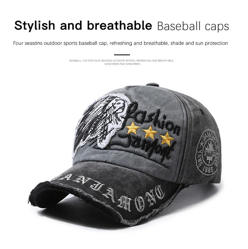 Gorra de béisbol retro desgastada informal para deportes al aire libre para cuatro estaciones, gorra de sol de primavera y otoño, gorra bordada con letras para hombres