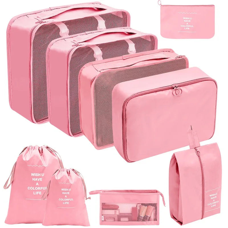 7/8/9/10 pièces ensemble organisateur de voyage sacs de rangement valise emballage Cubes ensemble étuis Portable bagages vêtements chaussure bien rangé pochette pliante