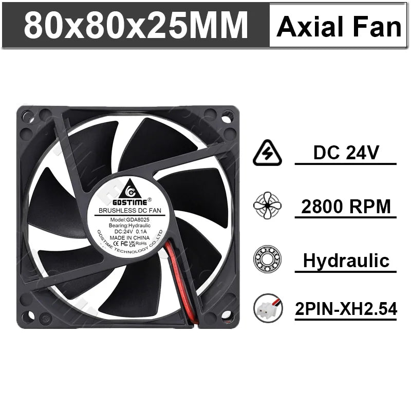 Ventilateur de refroidissement Gdstime 8025 2 broches 48V DC 5V 12V 24V 80mm, ventilateur axial USB à double roulement à billes 80x80x25mm, ventilateur de refroidissement pour boîtier PC 8CM