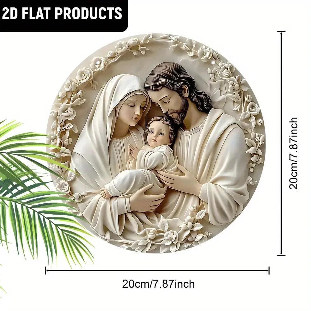 1/2 piece 2D baptism pray faith family theme wooden 7.9 inch/20 cm round hanging sign wall or door decor wall art, outdoor yard