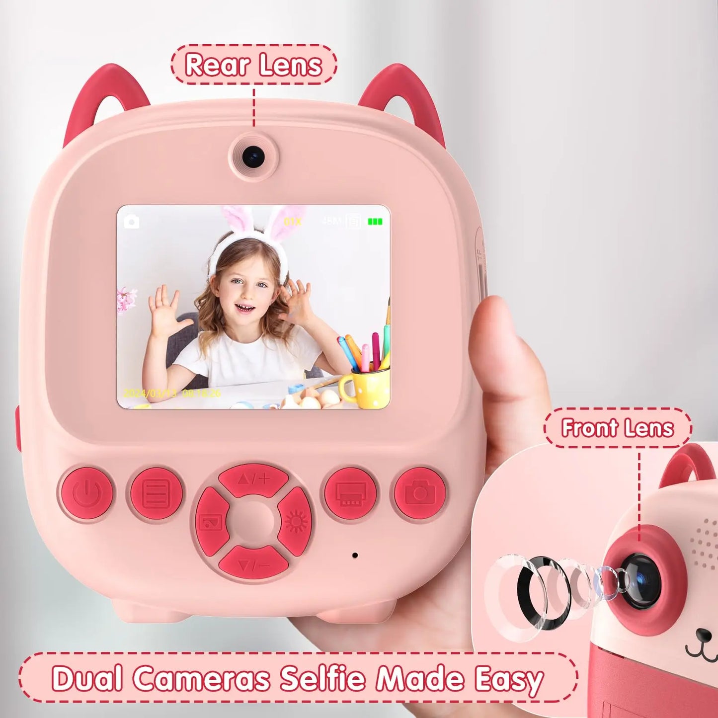 Cámara de impresión instantánea, cámara multifuncional para niños pequeños con impresión de fotos instantánea, cámara digital de 2,4 pulgadas con pantalla HD para fotos