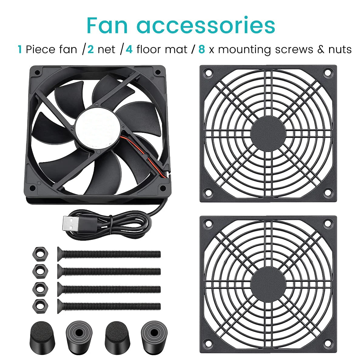 Ventilateur de boîtier d'ordinateur alimenté par USB 120mm 5V, refroidisseur de châssis silencieux pour routeur TV chat, vis de refroidissement, filet de protection 12cm