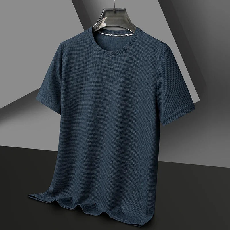 New Men's Waffle Knit Crew Neck Short Sleeve Summer T-Shirt