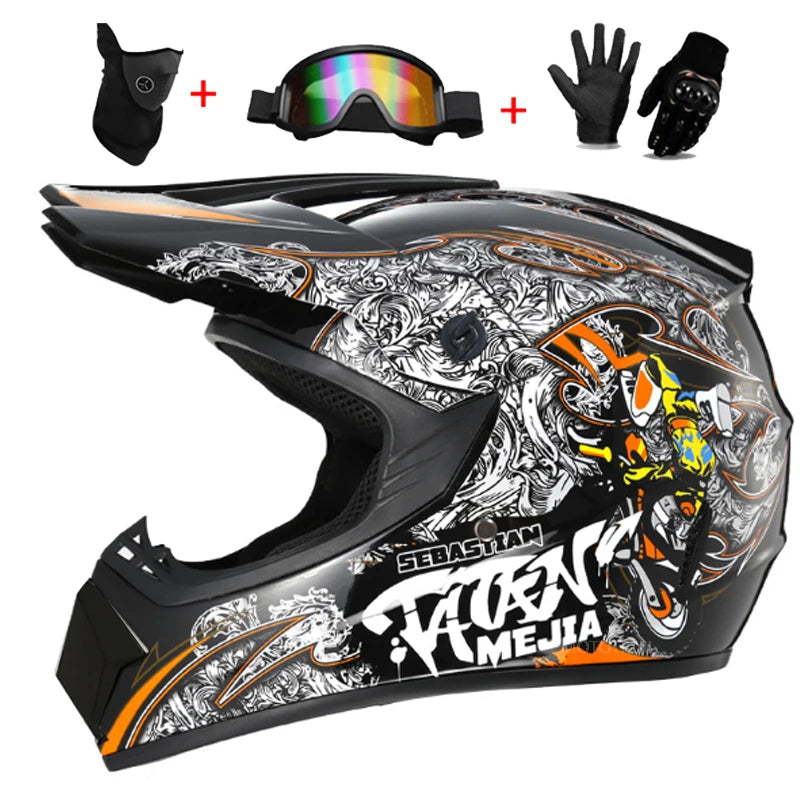 Casco completo de moto para niños, cascos de motocross para niños, gafas de moto todoterreno, guantes de protección para ciclismo