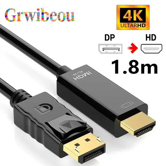 Adaptateur DisplayPort vers HDMI 4K x 2K, convertisseur DP vers HDMI, câble de 1.8m pour ordinateur de bureau, ordinateur portable, moniteur TV, projecteur
