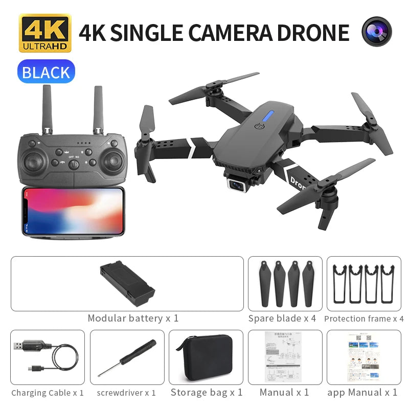 Nuevo Dron E88 Pro 2026, cámara dual 4K HD, FPV, 13 minutos de vuelo, largo alcance, cuadricóptero RC plegable, mini dron E88 Pro, juguete para niño