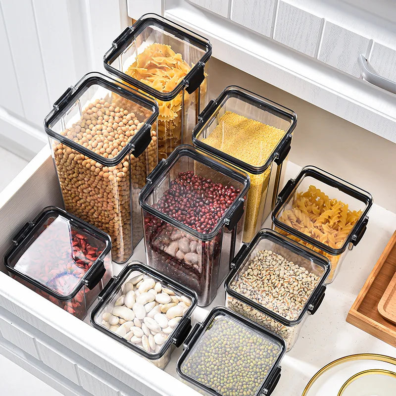 Sealed jars, kitchen organizer, cereal storage boxes, large capacity sealed container, seasoning jar set, freshness preservation tank, 1-4 pieces