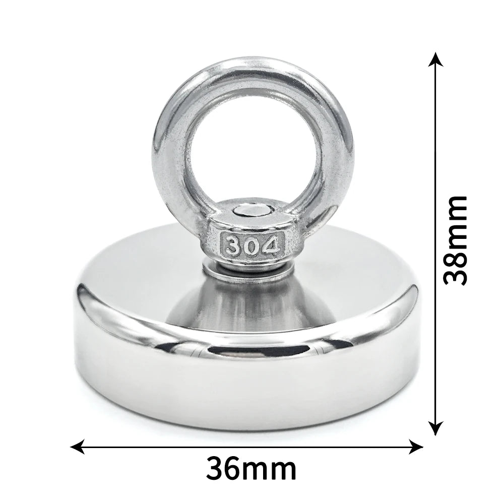 Crochet de pêche magnétique super puissant en néodyme N52 de 16 à 42 mm, avec trou fraisé et œillet, pour récupération magnétique de métaux lourds