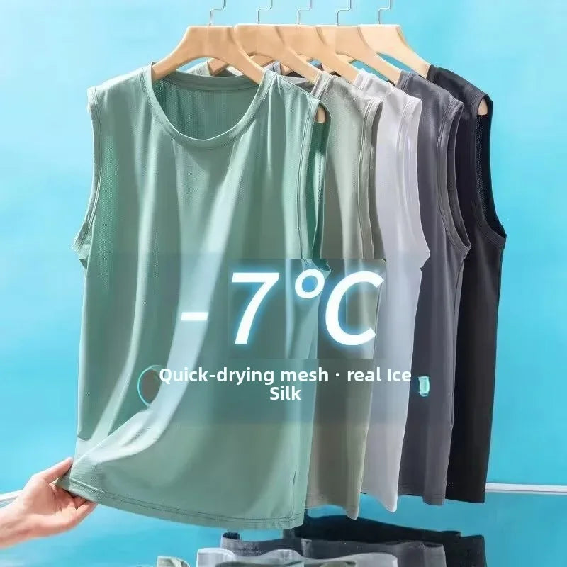 Débardeur en maille de soie glacée pour homme 2026 – Léger, sportif, sans manches, pour l'été – T-shirt décontracté et tendance