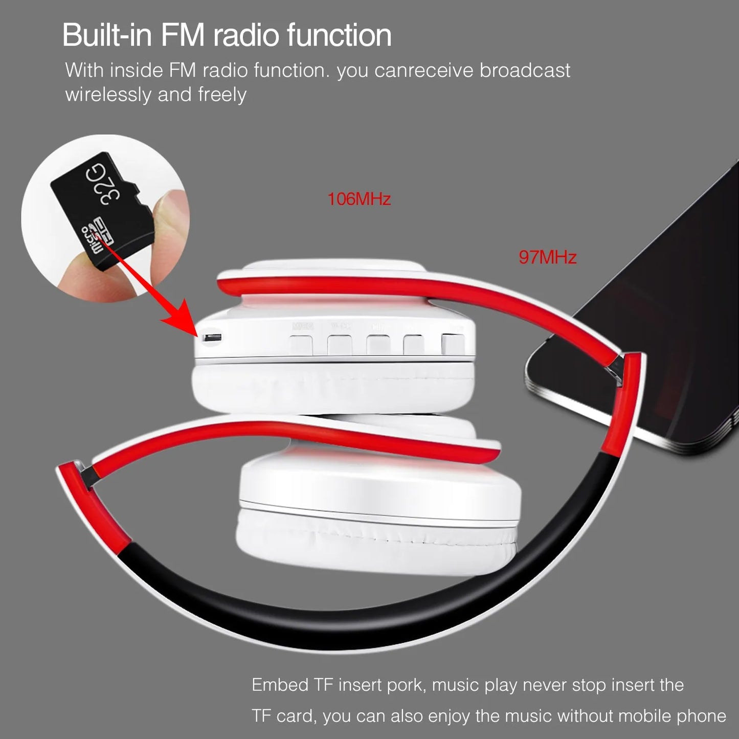 Casque Bluetooth sans fil pliable stéréo avec microphone – Sport et mains libres pour MP3 et smartphone