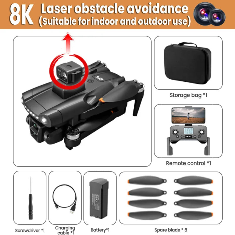 Drone GPS professionnel 4K/8K — double caméra HD, moteur brushless, 5G WiFi FPV, quadricoptère RC