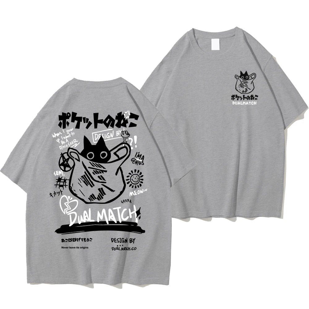 T-Shirt Chat Kawaii Harajuku — Couple Streetwear Y2K Manches Courtes 2024